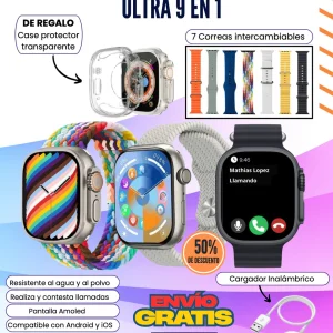 Smart Watch 9 en 1 Ultra 3 Pantalla Amoled IP68 resistente al agua💦